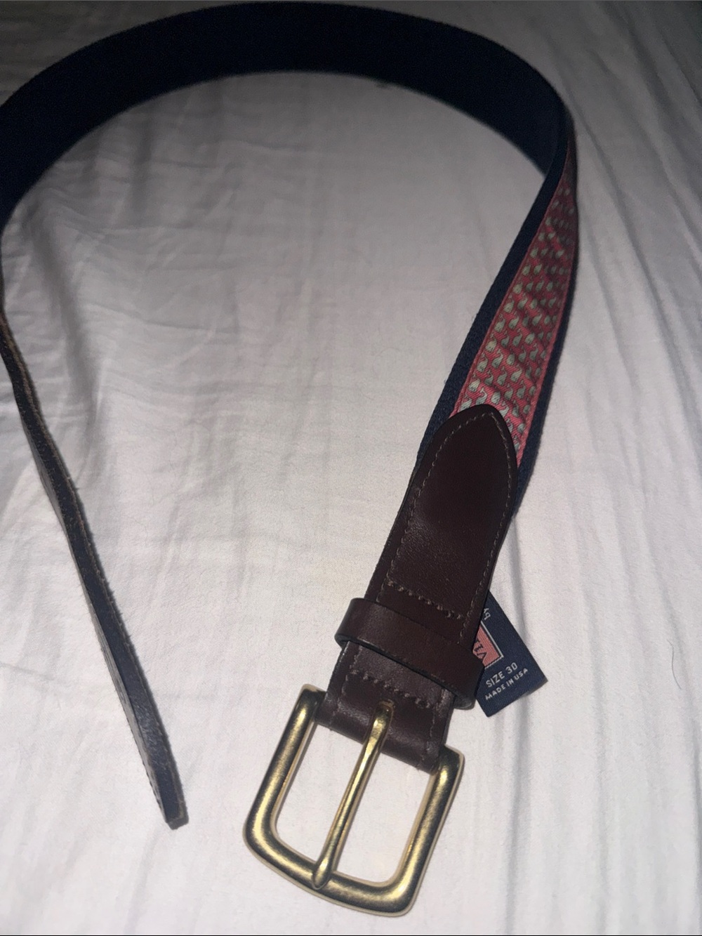 Vineyard Vines Brown Leather-Trim Woven Pattern Men's Belt